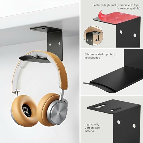 Heavyrain 2PCS Under Desk Headphone Hanger | Storage Hook Metal Desk Edge Hook Hanger with Clamp-On Design (Large) - size: Large