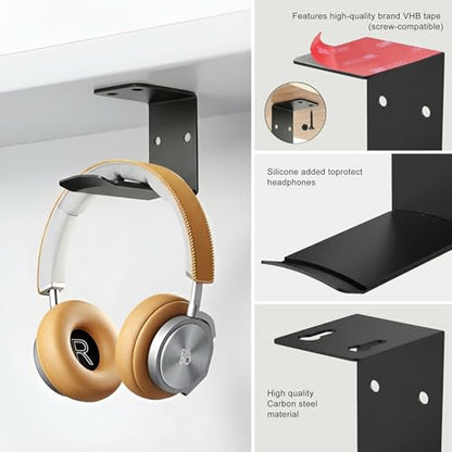 Heavyrain 2PCS Under Desk Headphone Hanger | Storage Hook Metal Desk Edge Hook Hanger with Clamp-On Design (Large) - size: Large