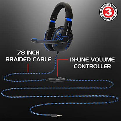 ENHANCE GX-H5 Gaming Headset with Microphone - Universal Gaming Headset for PS4, PS5, Xbox, PC, Switch with Adjustable Headband, Volume Controller, USB Sound-Isolating Earcups, Splitter Cable (Blue) - color: Blue