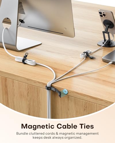 OMOTON Magnetic Cable Ties, 10 Pcs Reusable Silicone Wire Organizer Straps Adjustable Cord Clips for Phone Laptop Charging Cable USB Wired Earphone, Black