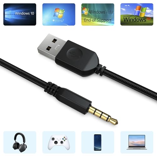 USB Sound Card Replacement for Alienware Gaming Headset, USB to 3.5mm Audio Cable Extension Cord with Mute & Volume Control for Alienware AW720H AW310H AW510H 988 Dell Gaming Headset to PC PS4 PS5 Mac