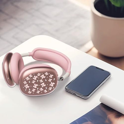 Cute Pink Heart Bow Clear Case for Airpods Max Headphones Kawaii Design Soft TPU Ear Cups Cover Anti-Scratch Silicone Ear Pad Protective Case Pretty Headband Cover for Apple Airpods Max - color: Pink bow 04