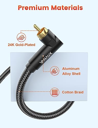 VANAUX Subwoofer Cable Double 90 Degree RCA to RCA Audio Stereo Cable Male to Male 24K Gold Plated Connector Nylon Braided Double Shielded Clean Sounding Signal Black/3ft/1m - color: Double 90°Design RCA, size: 3ft/1m