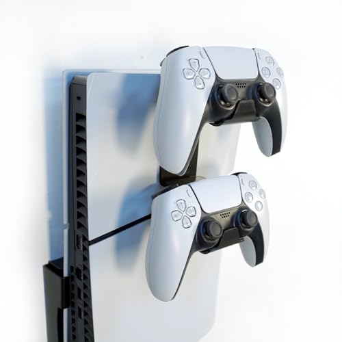 Dual Controller & Headset Holder for PS5 Slim/pro - No Screw Metal Wall Mount, Side Mount Storage, Space Saving Design for Gaming Setup Organization