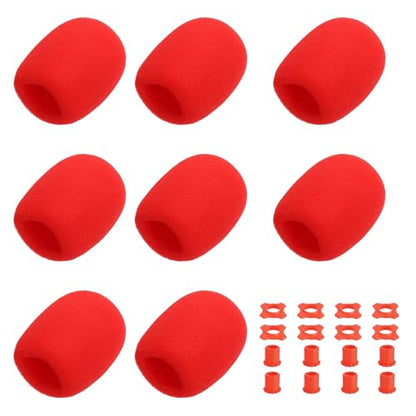 MECCANIXITY 8 Set Microphone Cover Foam Mic Cover, with 1.34" Mic Protection Silicone Ring and Anti Rolling Bottom Sleeve Holder for Karaoke DJ Concert Theater, Red - color: Red, size: 1.34"