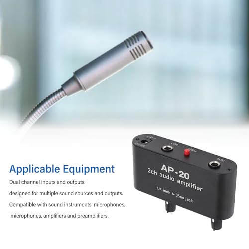 GOWENIC Dual Channel Sound Amplifier, 1/4 Inch 6.35mm Sound Preamplifier with Balanced Inputs Independent Adjustment Compatible with Sound Instruments, Amplifiers, Microphones