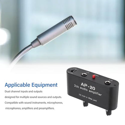GOWENIC Dual Channel Sound Amplifier, 1/4 Inch 6.35mm Sound Preamplifier with Balanced Inputs Independent Adjustment Compatible with Sound Instruments, Amplifiers, Microphones