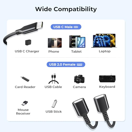 Basesailor USB C Male to Dual USB Female Cable Adapter 3.3FT,OTG Adapter - color: Black, size: 3.3FT(1M), style: 1 in 2 out