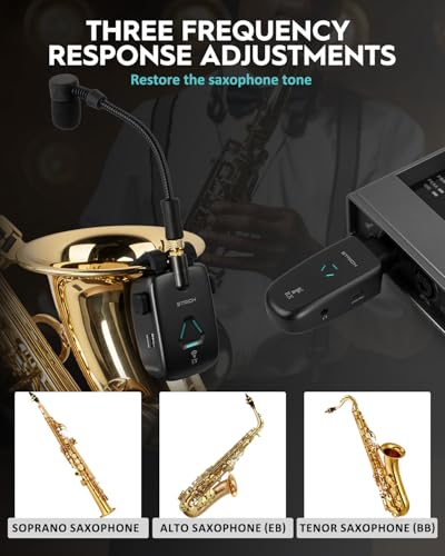 UHF Rechargeable Wireless Instrument Microphone System with Clip-on Transmitter & Receiver, 99ft Range, Reverb OTG Recording, for Trumpet, Trombone, Saxophone & Brass Instruments