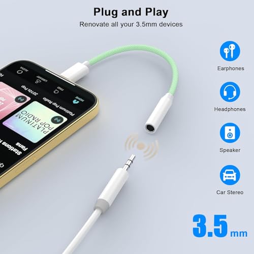 Apple MFi Certified USB C to 3.5mm Audio Adapter,4Pack Woven Headphone | Headphones USB C Dongle for iPhone 17/17 Pro/iPhone 16/15/15 Pro/Pro Max/Plus iPad for Galaxy S25/S24, Pixel,USB C Adapter - color: Green-USBC4pack