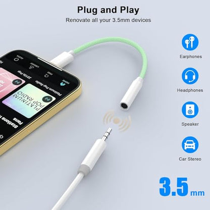 Apple MFi Certified USB C to 3.5mm Audio Adapter,4Pack Woven Headphone | Headphones USB C Dongle for iPhone 17/17 Pro/iPhone 16/15/15 Pro/Pro Max/Plus iPad for Galaxy S25/S24, Pixel,USB C Adapter - color: Green-USBC4pack