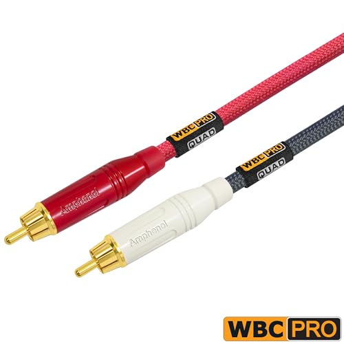2 Foot RCA Cable Pair - WBC-PRO-Quad Ultra-Silent, Ultra-Flexible, Star-Quad Audiophile & Pro-Grade Audio Interconnect Cable with Amphenol ACPR Gold RCA Plugs - Gray & Red Jacket - Directional