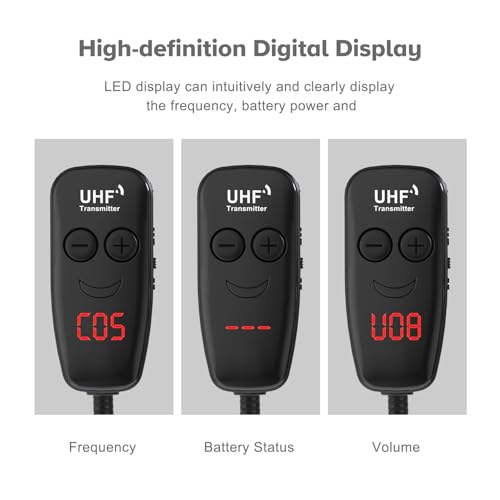 Wireless Microphone,UHF Wind Instrument Clip Microphones for Flute | Rechargeable Receiver and Transmitter Mic System, 130ft Range with Digital Screen, Great for Flute Piccolo Clarinet - color: Black4