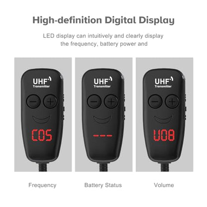 Wireless Microphone,UHF Wind Instrument Clip Microphones for Flute | Rechargeable Receiver and Transmitter Mic System, 130ft Range with Digital Screen, Great for Flute Piccolo Clarinet - color: Black4