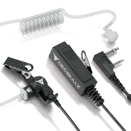 Decibullz 2-Way Surveillance Acoustic Tube Headset, K1 Earpiece Audio Set Compatible with Kenwood K-Plug & Baofeng, Inline PTT Mic, Clear Coil, K-Type 2-Pin (3.5mm & 2.5mm) Jack - style: K1 2-Way Headset