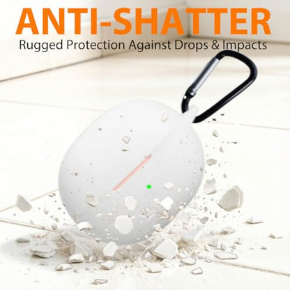 Silicone Protective Case for i121 Earbuds, Compatible with King Lucky Clip-On Open Ear Headphones, Full Cover Shockproof Anti-Scratch Case with Keychain Carabiner, Charging Port Access - color: White