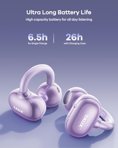 TALIX Ultra Open Ear Earbuds X6, Clip-On Headphone with Directional Sound, Ultra-Light Comfort Fit, Bluetooth 5.4 Wireless Earbuds, 26H Playtime, Spatial Sound, for Running, Workout& Daily Use(Purple) - color: Purple