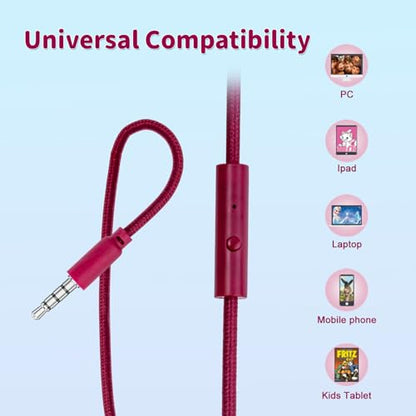 Olyre Kids Wired Foldable Headphones, Children Headset, Mic, Boys, Girls - color: Maroon