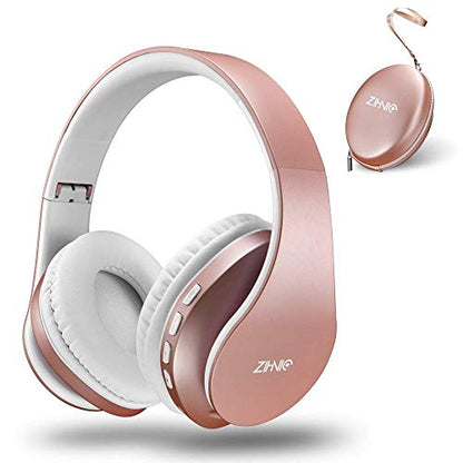 ZIHNIC Bluetooth Headphones Over-Ear, Foldable Wireless and Wired Stereo Headset Micro SD/TF, FM for Cell Phone,PC,Soft Earmuffs &Light Weight for Prolonged Wearing(Rose Gold) - color: Rose