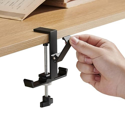 Heavyrain Desk Edge Hook Hanger, No Drilling Headphone Holder with 3 Hooks, Black Metal Clamp-On Organizer for Bags, Backpacks, Headsets (1, Gray) - color: Gray