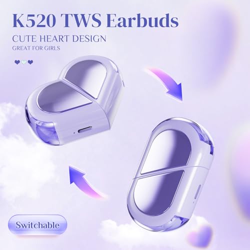 Purple Heart Wireless Earbuds for Girls Kids, Cute Mini Tiny Small Invisible Earbuds Wireless Bluetooth for Small Ears Canals Women Rose Gold Kawai Blue Tooth Ear Buds for iPhone Android - color: Purple