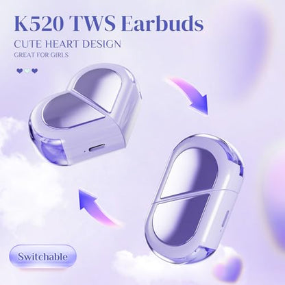 Purple Heart Wireless Earbuds for Girls Kids, Cute Mini Tiny Small Invisible Earbuds Wireless Bluetooth for Small Ears Canals Women Rose Gold Kawai Blue Tooth Ear Buds for iPhone Android - color: Purple