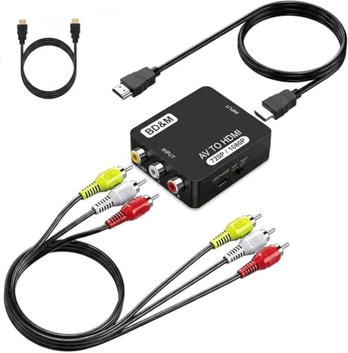 BD&M RCA to HDMI Converter, AV to HDMI Adapter Supports PAL/NTSC for PS2, PS3, Xbox, VHS, VCR, DVD Players - style: Converter + RCA & HDMI Cables
