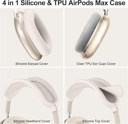[4 in 1] Cases Cover for AirPods Max 2/1 (2026/2024/2020) Ear Pad Case/Headband Cover/Ear Cups for Apple AirPods Max (Bling Star Light Star) - color: Bling Star Light Star