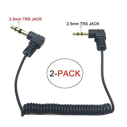 3.5mm Male to 2.5mm Male Stereo Audio Coiled Cable, 2 Pack, 12 Inch, OD 1.5mm, 90 Degree Angle, 1/8" TRS Jack Headphone Aux Spring Spiral Cord