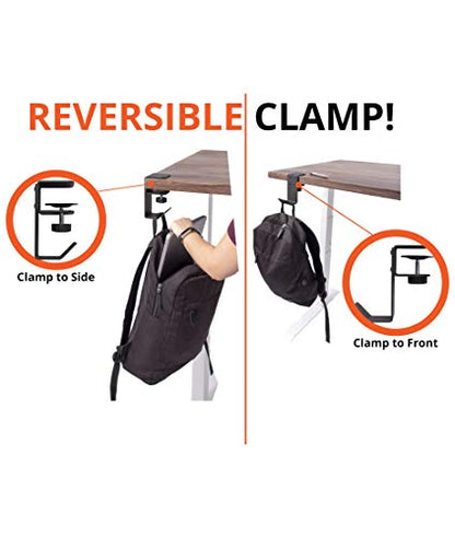 Stand Up Desk Store Clamp-On Under Desk Headphone Hanger, Backpack Hook, and Purse Holder - Black
