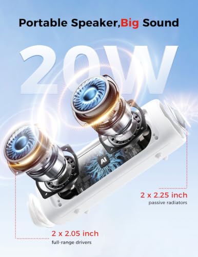 Bluetooth Speaker, 20W HD Sound, Portable Wireless, IPX5 Waterproof, Up to 24H Playtime, TWS Pairing, for Home/Party/Outdoor/Camping/Beach Essentials, Electronic Gadgets, Birthday Gift (White) - color: White