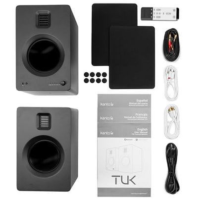 Kanto TUK Powered Speaker with Headphone Out | Built-in USB DAC | Dedicated RCA with Phono Pre-amp | Bluetooth | AMT Tweeter | 5.25" Driver | Pair | Matte Black - color: Matte Black