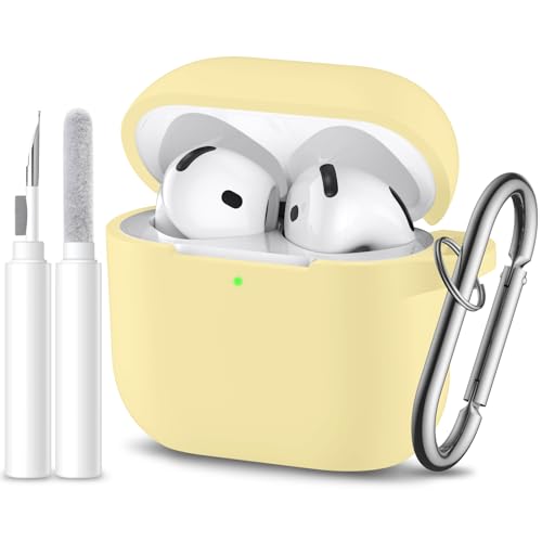 for Airpods 4th Generation Case Cover(2024),Soft Silicone Full Protective Case for AirPods 4 Case with Keychain & Cleaner Kit,Compatible with Apple Airpods 4 for Women,Men（Creamyellow） - color: Cream Yellow