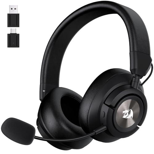 Redragon H889 Wireless Gaming Headset, 4-in-1 (2.4G/BT/USB/3.5mm), 51H Battery & Play-While-Charging, 7.1 Spatial Audio & 53mm Drivers, Detachable Mic, Multi-Platform Headphone for PC/PS5/NS/Mobile - color: Black