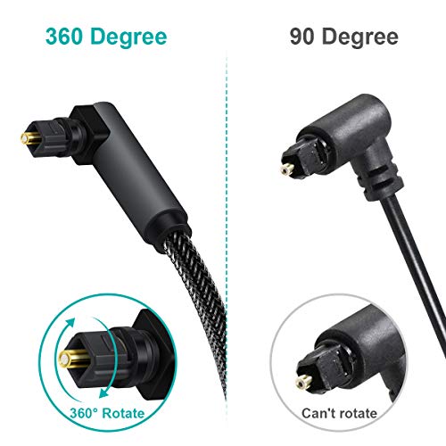 EMK 90 Degree Toslink Optical Cable 360 Degree Free-Rotating Plug Fiber Optic Cable S/PDIF Toslink Male to Male for Home Theater, Sound Bar, TV, PS4, Xbox,Grey (6.6ft/2m) - color: 90 Degree Design, size: 6.6ft/2m