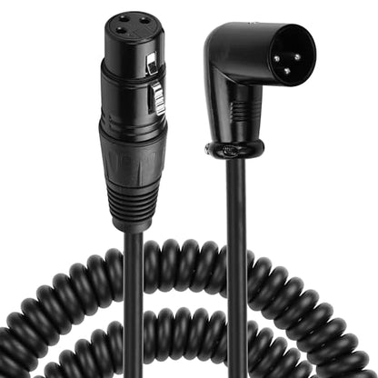CERRXIAN XLR Microphone Coiled Cable,Male to Female Cable, Balanced X-L-R Cord 8 Feet, Oxygen-Free Copper Mic Cables, XLR Speaker Cables - Black (Right Angle Male to Straight Female) - style: Right Angle Male XLR to Straight Female