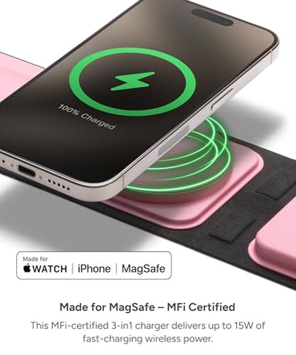 Mophie 3-in-1 Travel Charger with MagSafe - Portable Wireless Charging Hub, Compatible w/iPhone 17/16/15/14/13/12 Series, Apple Watch Series 11 to 1 & Ultra, AirPods Pro/3rd Gen, Cherry Blossom Pink - color: Cherry Blossom Pink, style: Gen 2