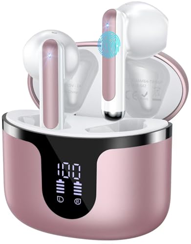 Wireless Earbuds, Bluetooth 5.4 Headphones HiFi Stereo with 4 HD Mic, 50H Playtime Bluetooth Earbuds with Dual LED Display, IPX7 Waterproof Wireless Earphones, Touch Control Ear Buds,USB-C, Rosa Gold - color: Rosa Gold