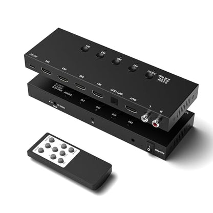 4x1 8K HDMI Switch with Audio Extractor, 8K@60Hz HDMI 2.1 Switcher with Remote, Optical/RCA/3.5mm Audio Output, Supports HDR10, Dolby Vision, HDCP 2.3, Compatible with PS5/Xbox/Apple TV/Soundbar