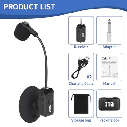 XTUGA Wireless Instrument Microphone with Suction Cup, Wireless Guitar Microphone System 2.4G Rechargeable, Violin, Cello, 6 Hours Battery (KX-722-1)