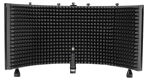 Rockville ROCKSHIELD 3 Studio Mic Isolation Shield Bundle with RVES05 Stand | 5-panel design, 2" acoustic foam, Stand mountable, Heavy-Duty Tripod Speaker Stand, 2-Items