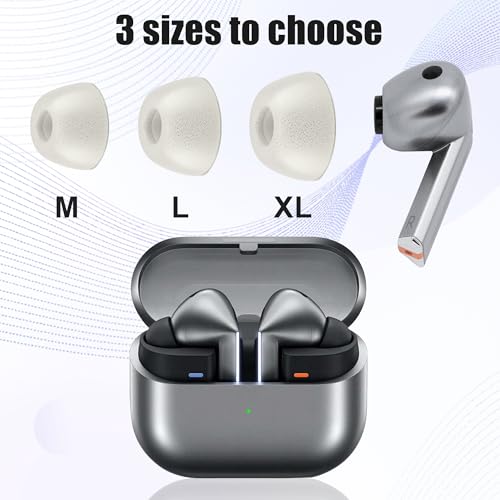 Ear Tips for Galaxy Buds3 Pro - Memory Foam Replacement Earbuds for Samsung Buds 3 Pro, Compatible with Samsung Galaxy Buds 3 Pro Accessories, XL/L/M (3 Pairs) (Whitegrey)