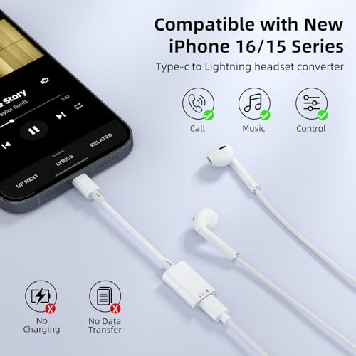 Vcddom USB C to Lightning Audio Adapter, USB Type C Male to Female Lightning Headphone Audio Adapter Compatible with iPhone 17/17 Pro/16/16 Pro Max, iPad Pro, iPad Air 6/5, Galaxy S25/S24 (No Charge)