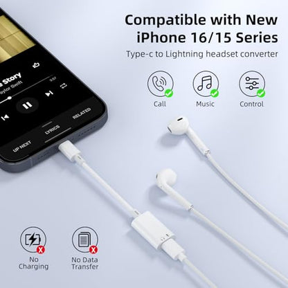 Vcddom USB C to Lightning Audio Adapter, USB Type C Male to Female Lightning Headphone Audio Adapter Compatible with iPhone 17/17 Pro/16/16 Pro Max, iPad Pro, iPad Air 6/5, Galaxy S25/S24 (No Charge)