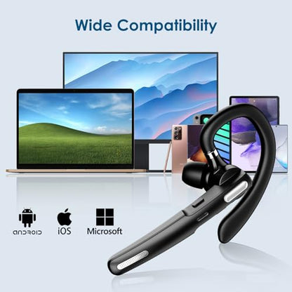 ICOMTOFIT Bluetooth Headset, Wireless Bluetooth Earpiece V5.0 Hands-Free Earphones with Built-in Mic for Driving/Business/Office, Compatible with iPhone and Android (Black)