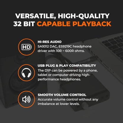 Audioengine D1P Portable Headphone Amplifier and DAC, 32-Bit USB DAC Amp | For Gaming, Music Streaming and Travel - size: Portable