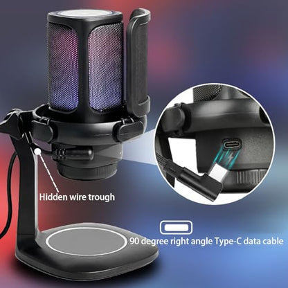 Fabater Gaming USB Microphone, RGB Condenser Mic with Quick Mute, Filter, Shock Mount, Noise Cancelation & Gain Control, PC Cardioid Mic for Streaming, Podcasts, Computer & Laptop