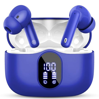 Wireless Earbuds, Bluetooth 5.4 Headphones Bass Stereo/Clear Calls, Blue | Ear Buds with Noise Cancelling Mic LED Display in Ear Earphones IP7 Waterproof 36H Bluetooth Earbuds for Phones/Sport/Laptop - color: Blue