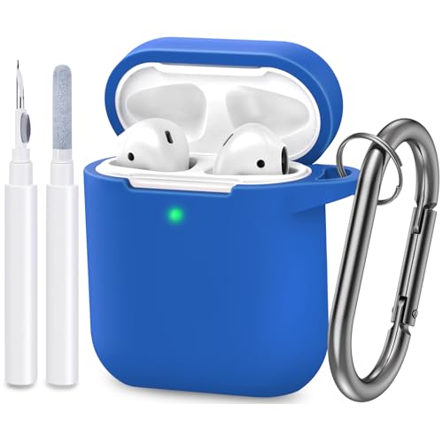 Compatible with AirPods Case Cover, Full Protective Silicone Skin Dust-Proof Designed for Apple AirPods 1st 2nd Generation with Keychain, Front LED Visible, Blue - color: C-Blue