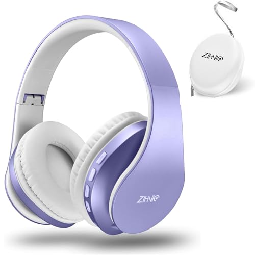 ZIHNIC Bluetooth Headphones Over-Ear, Foldable Wireless and Wired Stereo Headset Micro SD/TF, FM for Cell Phone,PC,Soft Earmuffs &Light Weight for Prolonged Wearing (Purple) - color: Purple